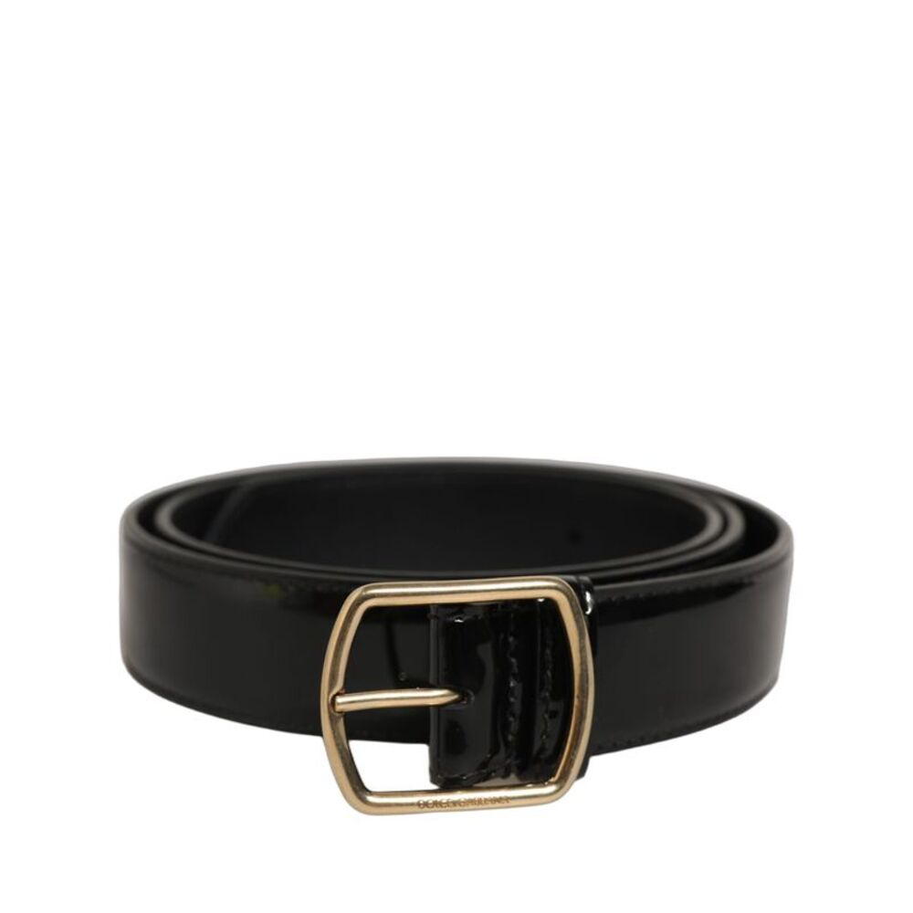 Dolce & Gabbana Black Patent Leather Gold Metal Buckle Men's Belt